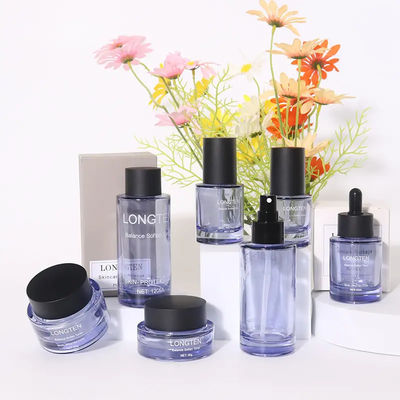 Luxury Round Skincare Glass Bottle For Cosmetic Cream Toner Lotion