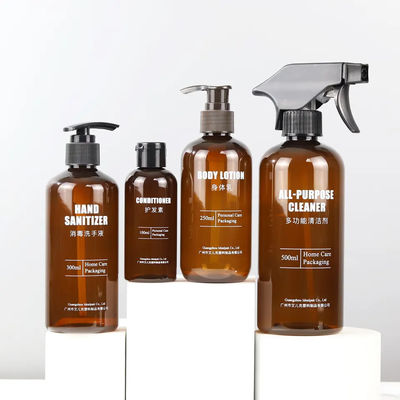 Custom Luxury 300ml Shampoo Bottle Amber Frosted With Plastic Pump