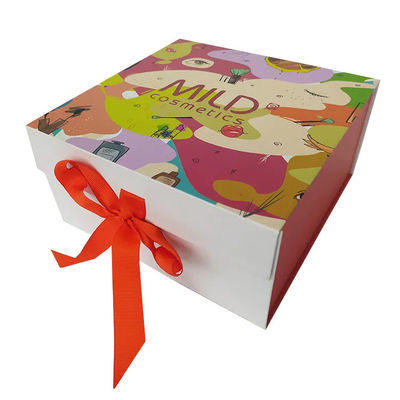 Custom Logo Printed Folding Magnetic Gift Box With Ribbon FSC Certified